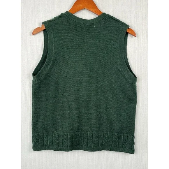 Vintage Preppy Old Money Green Cable Knit Sweater Vest Gold Buttons Small - Picture 2 of 9